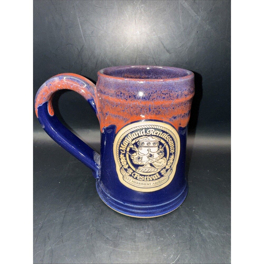 2018 Maryland Renaissance Festival Stein Mug | Blue/Ora Made by Grey Fox Pottery